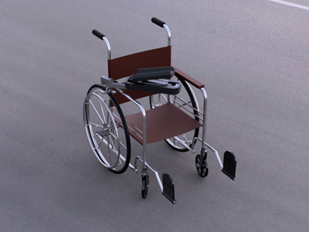Una sedia a rotelle con il prototipo di bracciolo motorizzato
