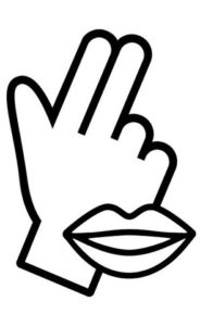 Pictogramme d'une main et une bouche représentant le langage parlé complété.
